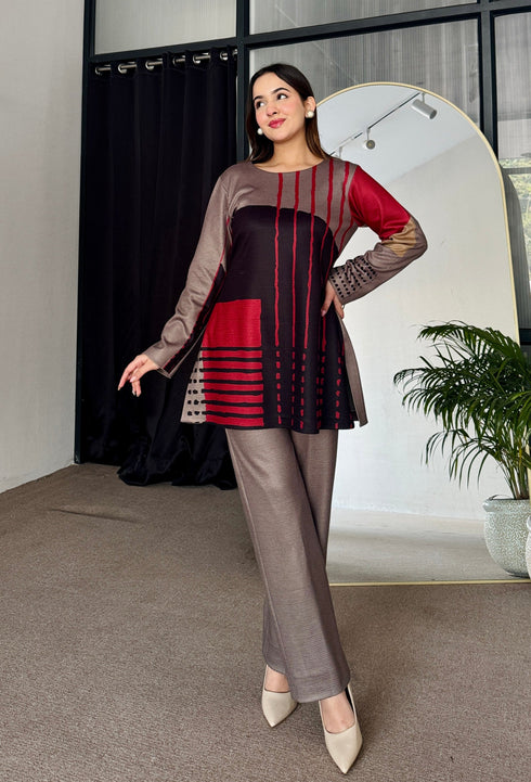 Smoky Scarlet Woollen Co Ord Set